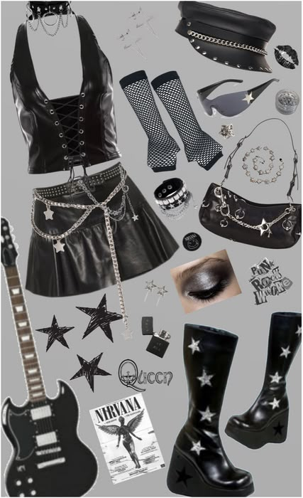 Rockstar Princess Outfit | ShopLook Rockstar Theme Party Outfit, Rockstar Outfit Ideas For Women, Emo Pop Punk Outfit, Rockstar Goth Outfits, Rock And Roll Party Outfit, 90s Rockstar Fashion, Popstar Aesthetic Outfits, Y2k Rockstar Aesthetic, Rockstar Outfits For Women