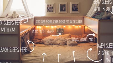 Mom goes to unbelievable lengths to fit her whole family in one bed Ikea Hack Lit, Cama Ikea Kura, Diy Seng, Bunk Bed Ideas Diy, Giant Beds, Ikea Bunk Bed, Bunk Beds Small Room, Ikea Bed Hack, Cosleeping Bed