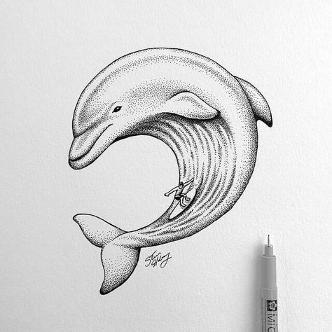 imagination ink drawing Dolphin Sketch, Marine Drawing, Animal Sketches Easy, Surf Drawing, Underwater Drawing, Dolphin Drawing, Biro Drawing, Dolphin Art, Stippling Art