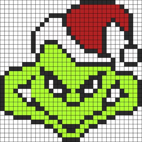 Grinch Pixel Pattern, Cross Stitch Grinch Patterns, Grinch Cross Stitch Pattern Free, Cross Stitch Grinch, Grinch Perler Beads, Grinch Perler Bead Patterns, Grinch Plastic Canvas Patterns, Grinch Pixel Art, Pixel Art Templates Pattern