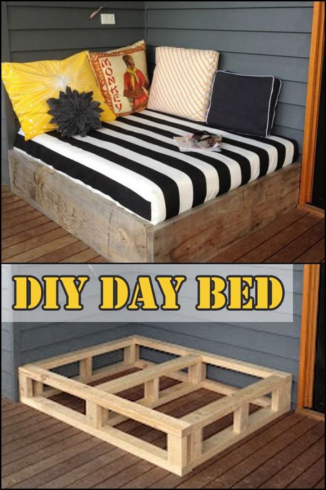 You’ll definitely enjoy spending more time outdoors than in your bedroom when you have a daybed like this on your porch or deck! Is this going to be your next DIY project? Home Childcare, Diy Day Bed, Luxury Layout, Bathroom Neutral, Daycare Decor, Hemma Diy, Diy Casa, Home Daycare, For Home