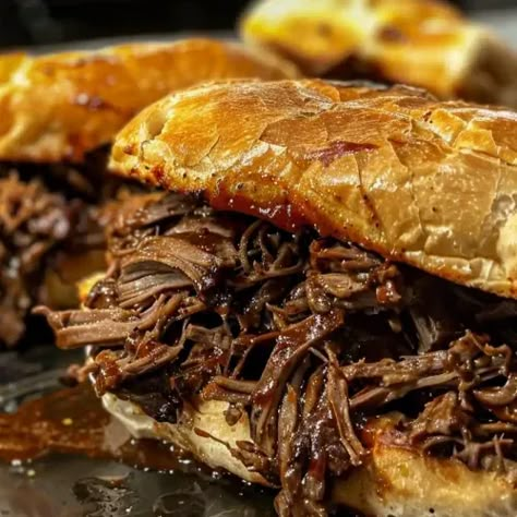 Crockpot BBQ Beef Sandwiches Recipe - Better Homebase Crockpot Barbecue Beef Roast, Barbeque Beef Crockpot, Beef Barbecue Recipes, Bbq Sandwiches Crockpot, Beef Bbq Recipes, Bbq Beef Crockpot, Crockpot Bbq Beef, Beef Shoulder Roast, Roast Beef Crock Pot Recipes