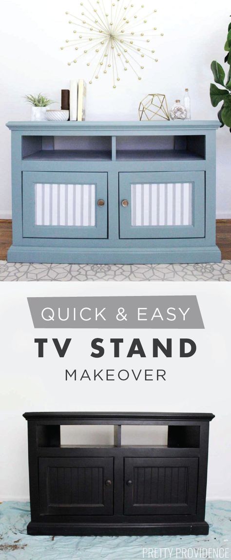 This DIY painted TV stand makeover from Sarah, of Pretty Providence, brings a pop of bright color to your home. Sarah used the BEHR 2018 Color of the Year, In The Moment, as the main shade in her color palette. BEHR Paint in Quiet Time, from the BEHR 2018 Color Trends, and Polar Bear act as light neutral accent colors for this creative furniture refresh. Check out her tutorial to get this look for yourself. Painted Tv Stand, Tv Stand Makeover, Upcycled Projects, Modern Farmhouse Home Decor, Refinished Furniture, Best Paint, Living Room Color Schemes, Room Color Schemes, Diy House