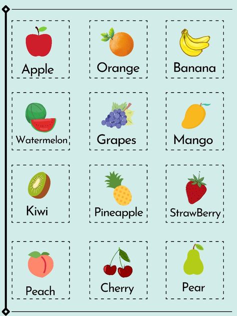 Lets learn some fruit names!! Send me a message for custom made Children work books and work sheets. #fruit #fruitnames #children #kids #todlers #learnfruit #Workbook #worksheet Learning About Fruits And Vegetables Preschool, Fruit Names For Kids, Fruits Pictures For Kids, Fruits Chart For Kids, Vegetables Chart For Kids, Fruits With Names, Fruit For Kids, Fruits Name With Picture, Fruit Chart