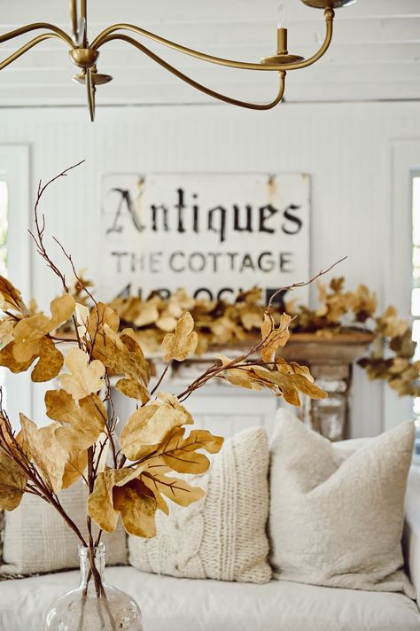 Simple Fall Mantel Two Ways - Liz Marie Blog Grandmillenial Fall Mantle, Fall Mantle Decor 2022, Fall Mantle Decor White Pumpkins, Liz Marie Galvan Fall, Buffalo Plaid Fall Decor, Farmhouse Scale Decor Fall, Pears Decor, Natural Fall Decor, Vintage Fall Decor