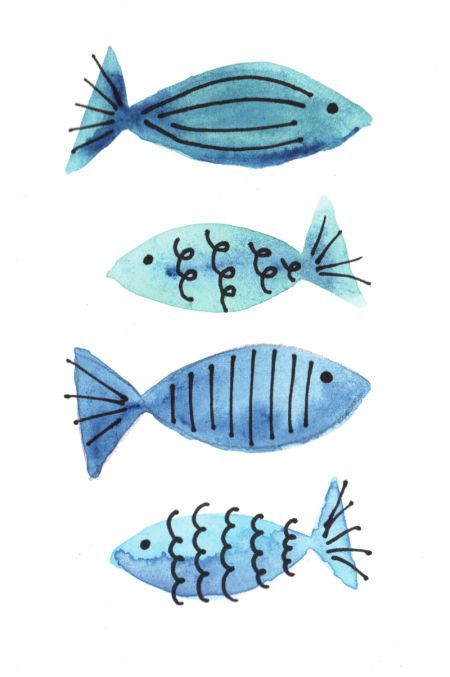 Akvarel Illustration, Watercolor Paintings Easy, 수채화 그림, Watercolor Inspiration, Monoprint, Fish Art, Watercolor Cards, 그림 그리기, Doodle Art