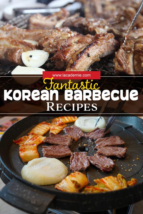 Korean BBQ recipes offer a delightful culinary experience for meat lovers. With a focus on grilled or pan-fried marinated meats such as beef, pork, and chicken, these dishes are packed with bold and savory flavors. The marinade, typically made with ingredients like soy sauce, garlic, ginger, and brown sugar, creates a delicious sweet and salty taste. Korean BBQ is best enjoyed with a side of steaming white rice, spicy kimchi, and other traditional Korean side dishes for a complete. Diy Korean Bbq At Home, Korean Bbq Marinade Recipes, Kbbq Korean At Home, Korean Barbeque At Home, Korean Lamb Recipe, Glamping Meals, Korean Bbq Recipes, Grilled Brisket Recipes, Korean Bbq Marinade