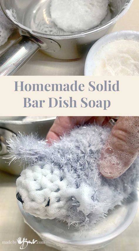 Homemade Solid Bar Dish Soap - Made By Barb - DIY recipe Bar Dish Soap, Soap Bar Recipe, Conditioner Bar Recipe, Dish Soap Bar, Homemade Dish Soap, Reduce Plastic Use, Simple Ingredient Recipes, Soap Making Tutorials, Natural Dish Soap