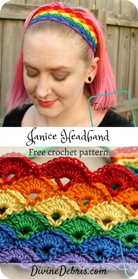 Learn to make a easy and fun crochet headband using size 10 crochet thread, the Janice Headband, from free crochet pattern on DivineDebris.com#crochet #freepattern #crochetthread #headbands #rainbows Free Crochet Pattern Hair Accessories, Uses For Crochet Thread, Crochet Bandana Headband Pattern, Crochet Rainbow Bandana, Crochet Patterns Headband Free, Crochet Pride Accessories, Free Pride Crochet Patterns, Thread Crochet Patterns Free Size 10, Fast Crochet Patterns Free