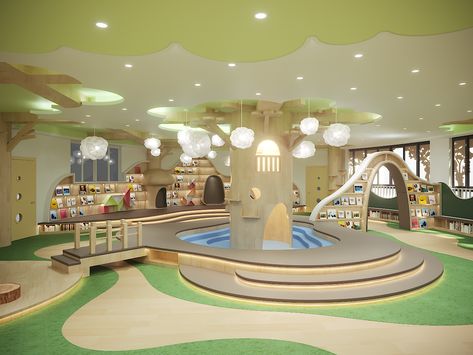 Kids Classroom Design, Elementary School Classroom Design, Classroom Forest Theme, Kids Library Design, Classroom Interior Design, Kindergarten Interior Design, Library Kindergarten, Sensory Kids Room, Space Kindergarten