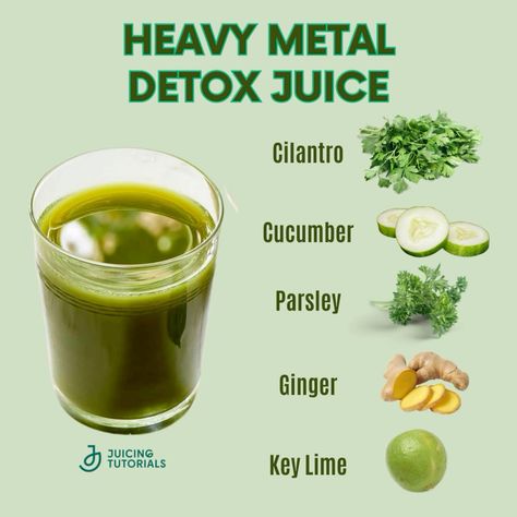 Heavy Metal Detox Juice Heavy Metal Juice Cleanse, Detox Recipes Drinks, Heavy Metal Detox Juice, Heavy Metal Smoothie, Heavy Metal Detoxification, Heavy Metal Detox Smoothie, Metal Detox Smoothie, Health Juice Recipes, Smoothie Aesthetic