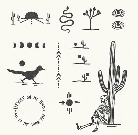 Small Earthy Tattoos, Mountains Minimalist, Van Life Travel, Desert Tattoo, Sun Minimalist, Lettering Tattoos, Earthy Tattoos, Desert Nature, Cowgirl Tattoos