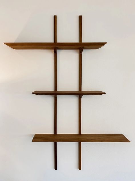 Mid Century Modern Walnut Wall Shelves - Etsy Mid Century Modern Bathroom Shelves, Mid Century Modern Shelving Wall, Retro Shelving Ideas, Mid Century Modern Wall Shelves, Mid Century Floating Shelves, Midcentury Shelves, Mid Century Modern Floating Shelves, Mid Century Office Ideas, Mid Century Modern Shelf