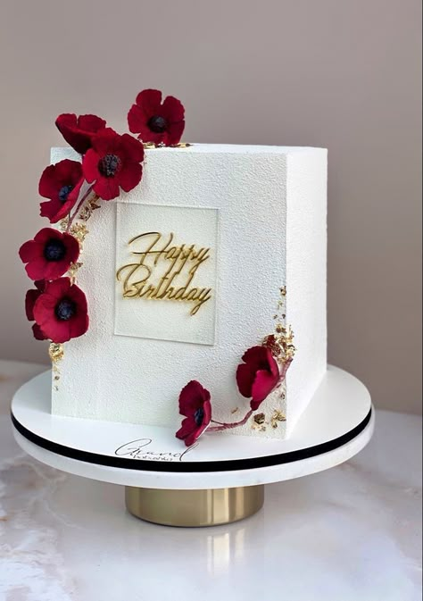 Square Cake Design, Elegant Cake Design, Birthday Cake For Husband, Cake For Husband, Beautiful Cake Designs, Elegant Birthday Cakes, Simple Cake Designs, Cake Decorating Frosting, 50th Birthday Cake