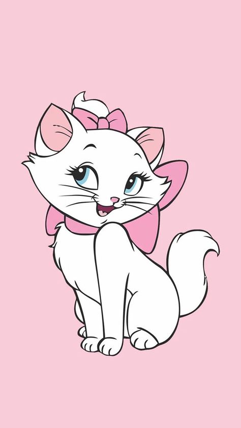 Lulu Caty Pink, Disney Cats Wallpaper, Marie Aristocats Icon, Marie Cat Aesthetic, Marie Cat Wallpapers, Arista Cats, Pink Cartoon Aesthetic, Pink Cat Cartoon, Marie Kitty