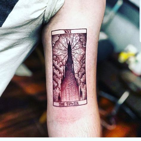 The Tower Tarot Card Tattoo, The Dark Tower Tattoo, The Tower Tattoo, The Tower Tarot Tattoo, Tower Tarot Tattoo, Sk Tattoo, Tarot Tattoos, Dark Tower Tattoo, Stephen King Tattoos