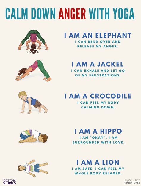 Calm Down Anger with Yoga Calm Down Anger, Kids Yoga Poses Printable, Yoga For Anger, Preschool Yoga, Calm Poster, Calm Down Kit, Yoga Kunst, Mens Yoga, Childrens Yoga