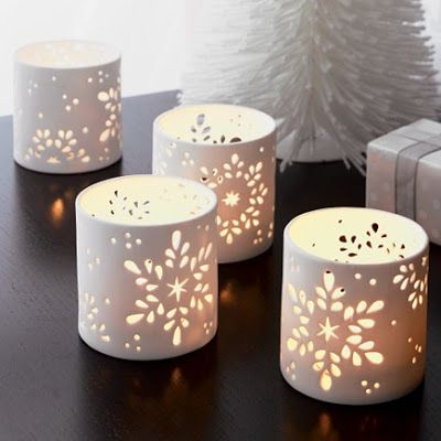 Winter Candle Holder, Ceramic Candle Holders Lanterns, Tea Lights Ideas, Candle Holders Decor Ideas, Clay Lanterns, Ceramic Tea Light Holders, T Light Holders, Paper Candle Holders, Snowflake Candle