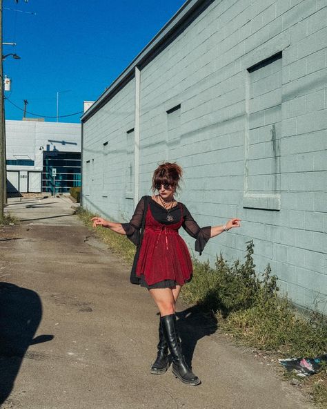 More black & red & oddities & finds from @punkrockfleamarket_knoxville_ 🖤 #punkrockfleamarket #whimsigoth #thrifted #thriftfinds #vintagestyle #90svintage #90sfashion #oddities #whimsicalgirls Red And Black Outfits Aesthetic, Red Whimsigoth, Red And Black Fashion, Whimsigoth Outfits, Wardrobe Revamp, Red And Black Outfits, High School Fashion, Sleep Token, Style Muse