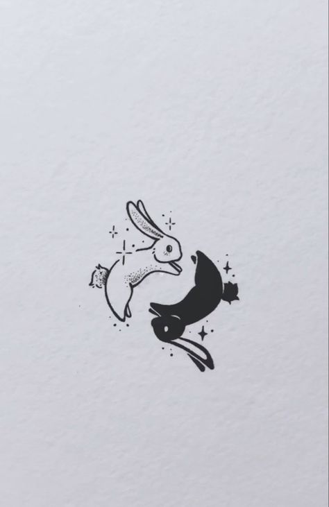 Ying Yang Rabbit Tattoo, Yin Yang Bunny Tattoo, Bunny Ying Yang Tattoo, Rabbit And Cat Tattoo, Matching Rabbit Tattoos, Bunny Matching Tattoo, Unusual Matching Tattoos, 2 Bunnies Tattoo, Tattoo Ideas Anime Inspiration