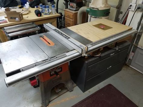 Upgrading the fence and wings on my Ridgid R4512 table saw - by bigJohninvegas @ LumberJocks.com ~ woodworking community Table Saw Fence Upgrade, Ridgid Table Saw, Table Saw Extension, Sewing Machine Table Diy, Table Saw Station, Craftsman Table Saw, Best Table Saw, Table Saw Fence, Table Saw Stand