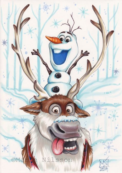 Sven And Olaf, Frozen Drawings, Frozen Snowman, Disney Olaf, Frozen Art, Animation Disney, Disney Paintings, Images Disney, Art Disney