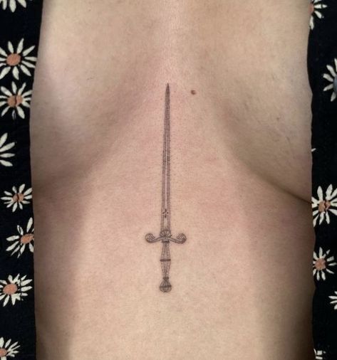 Dagger Back Tattoo, Dagger Chest Tattoo Female, 666 Tattoo, Chest Tattoo Female, Wrist Tattoo Ideas, Wrist Tattoo Designs, Small Chest Tattoos, Cute Tiny Tattoos, Stomach Tattoos