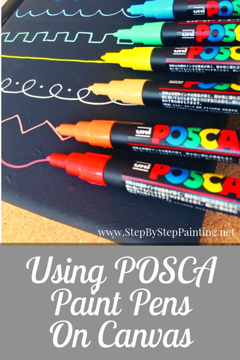 POSCA paint pens are excellent to use on canvas paintings. Use them for intricate designs, lettering, bold outlines, etc. They are very opaque and water based. Painting With Acrylic Pens, Posca On Canvas, Acrylic Paint Pens On Canvas, Paint Marker Paintings, Acrylic Paint Pens Ideas, Paint Pens On Canvas, Acrylic Painting Supplies, Learn To Paint With Acrylics, Paint Guitar