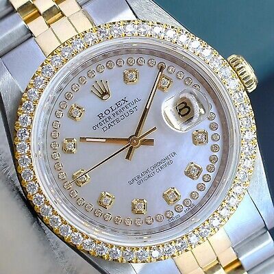 ad eBay - ROLEX DATEJUST TWO TONE WHITE DIAL DIAMOND BEZEL 36MM MENS WATCH 16233 AUTOMATIC - Buy Now, click the link (eBay) Rolex Diamond Watches For Men, Rolex Daytona Two Tone, Aesthetic Watch, Rolex Diamond Watch, Rolex Wrist Watch, Lux Fashion, Rolex Diamond, Diamond Watches, Diamond Watches For Men