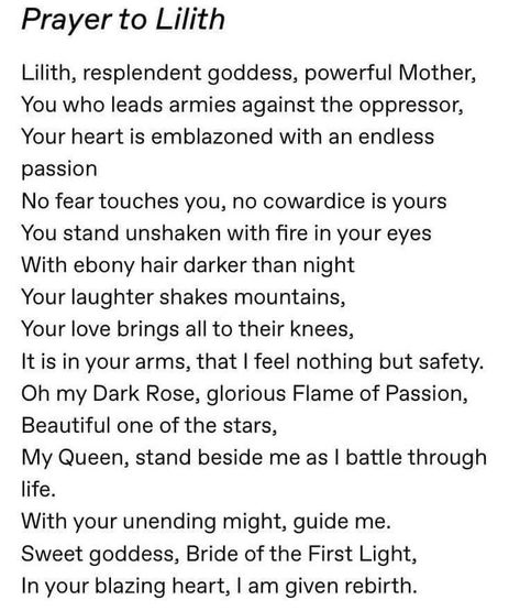 Lilith Chants, Lilith Goddess Quotes, Herbs Associated With Lilith, Prayers To Lilith, Egyptian Occultism, Prayer To Lilith, Lilith Invocation, Lilith Prayer, Lilith Witchcraft