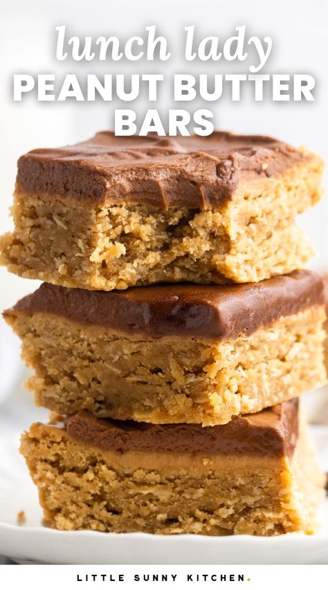 Peanut Butter Mallow Bars, Old Fashion Peanut Butter Bars, Lunchroom Ladies Peanut Butter Bars, Lunch Ladies Peanut Butter Bars, Peanut Butter Chocolate Chip Recipes, Peanut Butter With Chocolate On Top, Quick Chocolate Peanut Butter Desserts, Baked Peanut Butter Bars, Oatmeal Peanut Butter Recipes