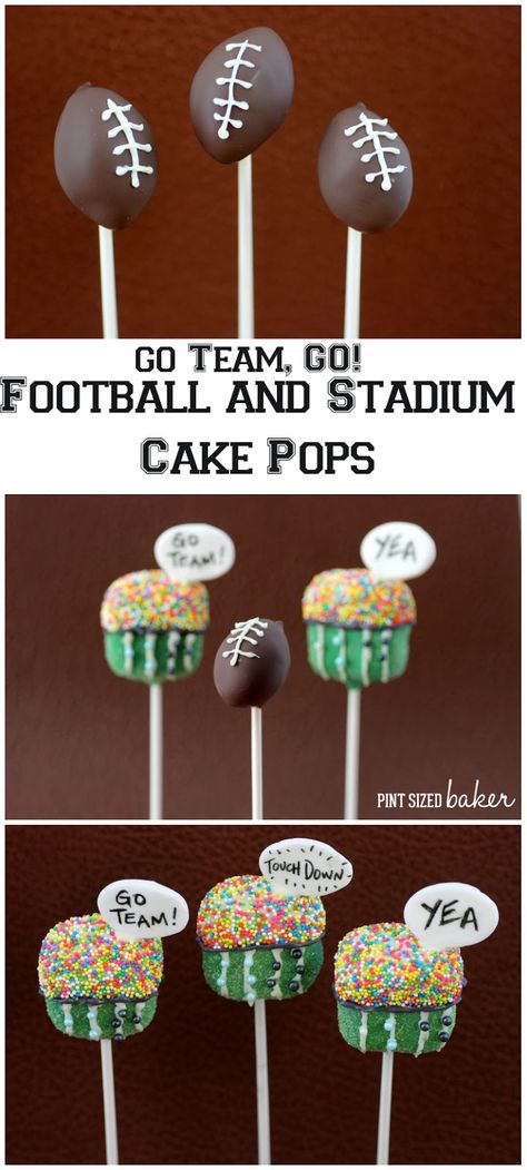 An easy tutorial to make these Football and Stadium Cake Pops. Football Marshmallow Pops, Cake Pop Football, Soccer Cake Pops Tutorial, Football Cake Pops How To Make, Sport Cake Pops, Football Sweets, Stadium Cake, Football Cake Pops, Gameday Snacks