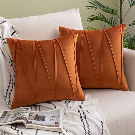 Amazon.com: Woaboy Decorative Striped Velvet Throw Pillow Covers Soft Solid Cushion Covers Square Pillowcases for Bed Sofa Couch Car Living Room 2 Pieces 18x18inch 45x45cm Orange: Home & Kitchen Couch Pillow Covers, Velvet Couch, Orange Pillows, Couch Throws, Velvet Throw, Velvet Pillow Covers, Sofa Couch Bed, Velvet Throw Pillows, Decorative Throw Pillow Covers