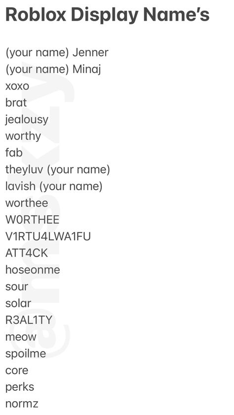 Best Roblox Display Names, Roblox Display Name Ideas Aesthetic, Roblox Display Names Ideas Emo, Rblx Username Ideas, Roblox Cute Display Names, Instagram Display Name Ideas, Emo Roblox Names, Display Name Ideas Aesthetic, Funny Roblox Username Ideas