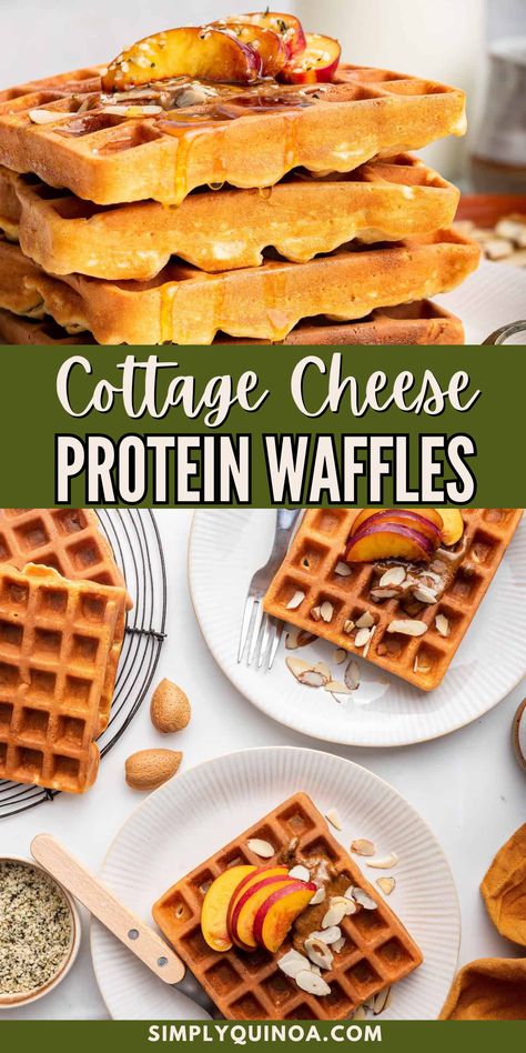 Power up with protein for breakfast with these Protein Waffles. Our homemade cottage cheese protein waffles are packed with goodness, adding extra protein with greek yogurt and cottage cheese. These waffles are also gluten-free, easy to make and wonderful for meal prep. Low Calorie High Protein Breakfast Sandwich, Healthy Greek Breakfast, Homemade Protein Waffle Recipe, Healthy Recipes For Muscle Gain, Kid Protein Breakfast, East High Protein Breakfast, Cottage Cheese Waffles Healthy, Protein Waffles For Kids, Protein Waffles Cottage Cheese