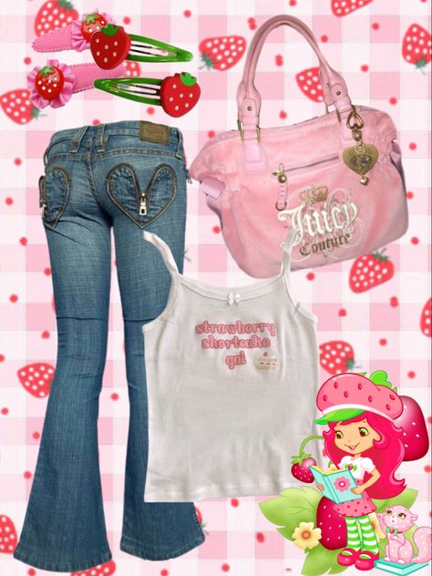 I Heart Me Shirt, Cute Strawberry Cake, Valentines Day Outfit Ideas, Strawberry Shortcake Outfits, Princess Couture, Y2k Outfit Ideas, Mood Clothes, Piper Mclean, Y2k Cute