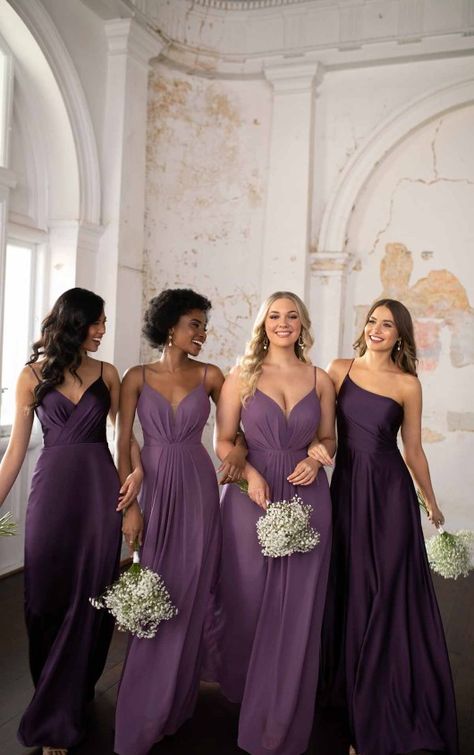 Lilac Color Bridesmaid Dresses, Dark Purple Satin Bridesmaid Dresses, Bridesmaid Dress Purple Lavender, Dark Violet Bridesmaid Dresses, Haute Couture, Pirple Bridesmaid Dresses, Purple Tones Bridesmaid Dresses, Bridesmaids Lavender Dresses, Purple Flower Bridesmaid Dress