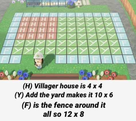 Acnh Villager Yard Layout, Acnh Villager House Size, Katt Acnh Yard, Acnh Villager Yard Size, Animal Crossing Village Layout, Acnh Lily Yard Guide, Animal Crossing Villager House Layout Map, Villager House Layouts Acnh, Anch Island Layout