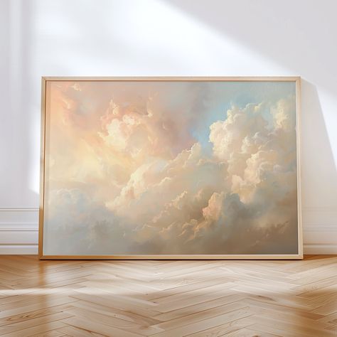 This Clouds Neutral Painting is a stunning addition to any interior. It's an affordable and stylish solution to enhance your home or office decor. This purchase is an INSTANT DIGITAL DOWNLOAD. Please note that this listing is for digital files only. No physical product will be shipped and the frames are not included. ---------------------------------------- Once purchased, you can find your downloads under Etsy Profile > Purchases and Reviews. If you purchased the artwork as a guest, you would r Calm Painting Ideas, Bedroom With Paintings, Over The Bed Artwork, Painting Clouds On Walls, Neutral Painting Ideas, Textured Cloud Painting, Art For Bedroom Walls Above Bed, Clouds Painted On Wall, Bedroom Artwork Ideas