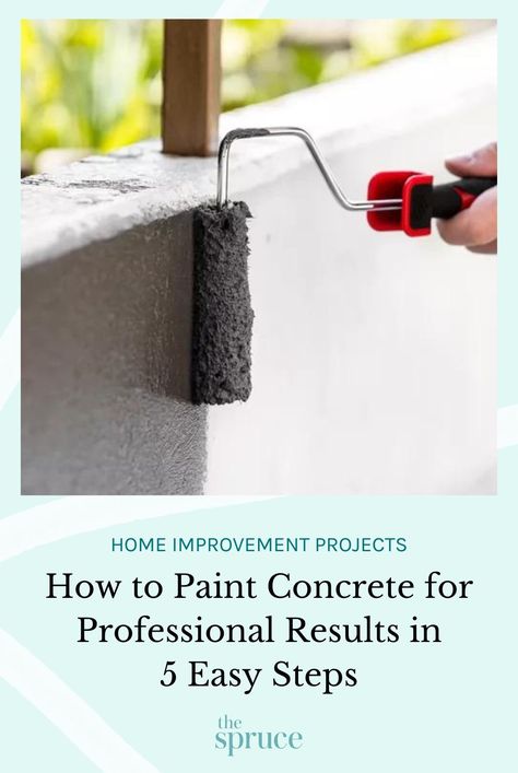 Painting concrete isn't as straightforward as painting drywall, but learning how to paint concrete can help give your concrete wall or patio a new lease on life. #easyhomeimprovementprojects #curbappealideas #fallhomeprojects #diyhomeprojects #paintinghacks #homedecorideas #remodeltips #renovationideas #thespruce How To Paint Concrete Walls, How To Paint Concrete Patio, Painted Concrete Walls Outdoor, Concrete Paint Ideas, Painted Concrete Outdoor, Concrete Walls Interior, Best Concrete Paint, Painting Concrete Walls, Concrete Garden Edging