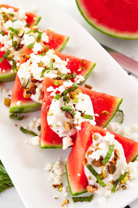 Wedge Salads, Watermelon And Feta Salad, Parmesan Crusted Zucchini, Salad With Mint, Poolside Snacks, Watermelon Wedge, Honey Glazed Salmon, Chicken Tagine, Vegetarian Main Course