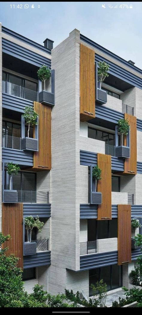 Facade Design Apartment Building, Horizontal Shading Facade, Contemporary Apartments Exterior, Faced Design Architecture Modern, Building Facades Modern, Modern Commercial Design Exterior, Facade Architecture Design Buildings, Modern Townhouse Facade, Apartment Facade Design Modern