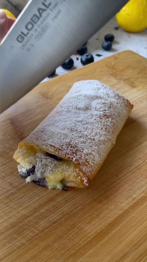 LEMON & BLUEBERRY BOUGATSA PARCELS. Creamy custard, fresh blueberries and lemon, crispy Fillo Pastry. Yum! Here is the link for the recipe: https://antonioufillo.com.au/blog/recipes/lemon-blueberry-bougatsa-parcels Recipe and video: Mary’s Kouzina #bougatsa #greekfood #greekdessert #custard #lemonblueberry #blueberry #lemon #lemoncake #fillopastry | Antoniou Fillo Pastry | Antoniou Fillo Pastry · Original audio Bougatsa Recipe, Phyllo Recipes, Lemon And Blueberry, Pastries Recipes Dessert, Filo Pastry, Phyllo Dough, Puff Pastry Recipes, Easy Baking Recipes Desserts, Blueberry Recipes