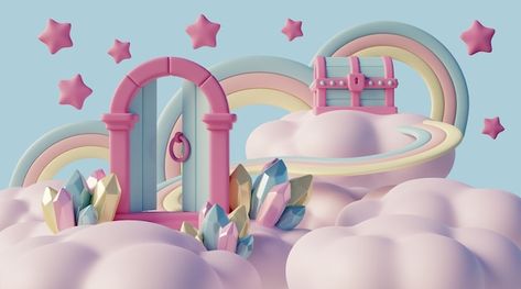 Coquette Treats, 3d Dreamscape, Milk Ideas, Channel Branding, 3d Landscape, Raster Image, Space Girl, Candy Theme, Perspective Art