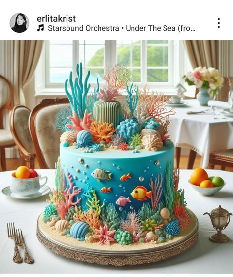 Essen, Chocolate Ocean Cake, Underwater Themed Cake, Undersea Cake, Coral Reef Cake, Sea Life Cake, Ocean Themed Cake, Cheesecake Fudge, Sea Turtle Cake