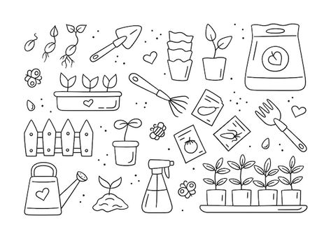 Free Vector | Free vector doodle hand drawn miscellaneous illustrations Herb Doodles, Gardening Doodles, May Doodles, April Doodles, Doodle Minimalist, Garden Doodles, Spring Doodles, April Planner, Work Doodles