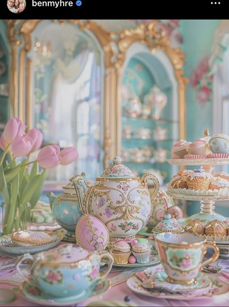 Pastel Victorian, Egg House, Tea Pots Art, Tea Party Table, Opulent Interiors, Elf Art, Halloween Everyday, Flower Boutique, Cute Cafe