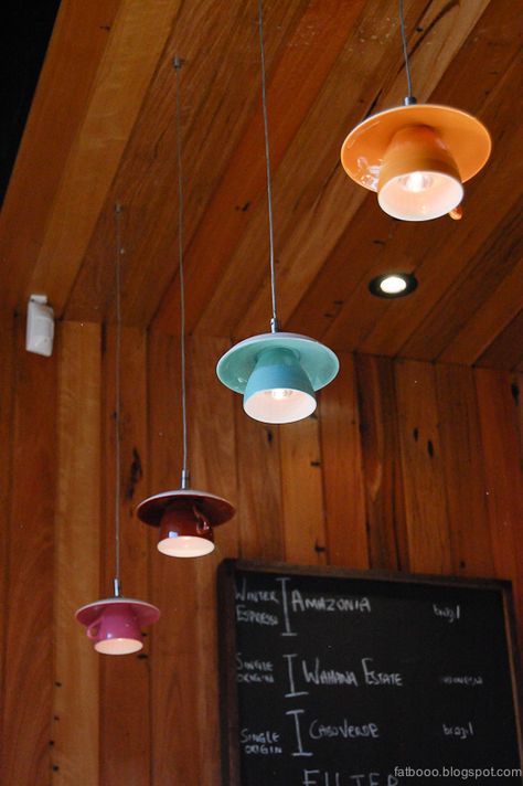 Coffee Shop Pendant Lights, Tea Shop Ideas Cafes, Fun Coffee Shop Interior, Fun Cafe Ideas, Quirky Cafe Ideas, Cafe Design Ideas Creative, Coffee Shop Inspo Interior Design, Cafe Ideas Design Interiors, Cafe Lighting Ideas