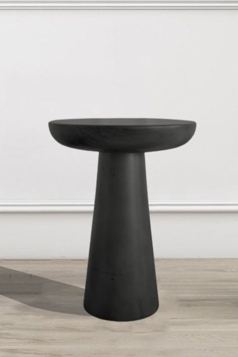 Black Wooden Side Table, Wabi Sabi Black, Black Mushroom, Dubai Houses, Black Nightstand, Mushroom Coffee, White Chic, Wooden Side Table, Pinterest Home