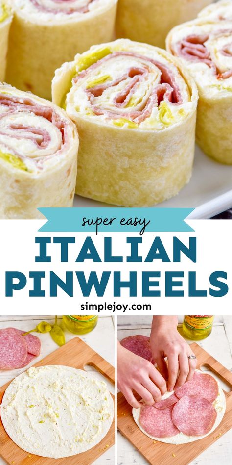 Italian Pinwheels are a cinch to throw together and are always a crowd favorite. This is a delicious, easy appetizer for any occasion. Pinwheel Appetizer, Italian Pinwheels, Pinwheel Appetizers, Pinwheel Recipes, Italian Appetizers, Boat Food, Lake Food, Appetizers And Dips, Finger Food Appetizers